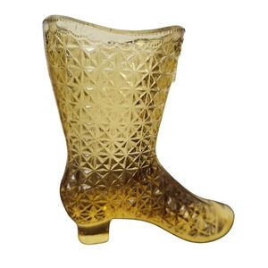 Fenton Daisy & Button Amber Glass tall Victorian style boot